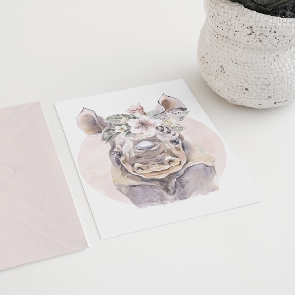 Watercolor Floral Rhino Wall Art Illustration Print Poster Card Unframed - Picture 6 of 8